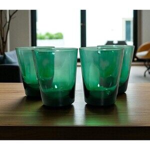 Vintage Libbey Juniper Green Glass Tumbler Cooler Barware Set Of 4 MCM 4.5” 14oz